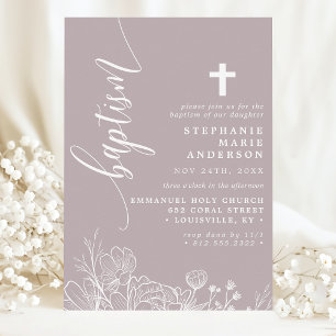 Convite Elegante Floral Branco Lavanda Empoeirado Caligraf