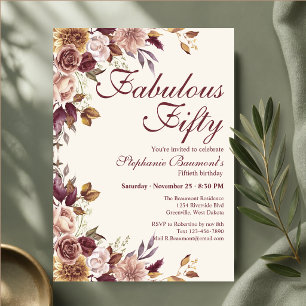Convite Elegante Floral Burgundy Fabuloso Aniversário de 5