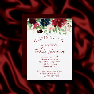Convite Elegante Floral   Burgundy Marsala Glamping