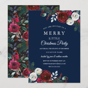 Convite Elegante Floral Burgundy Naval Festa de Natal