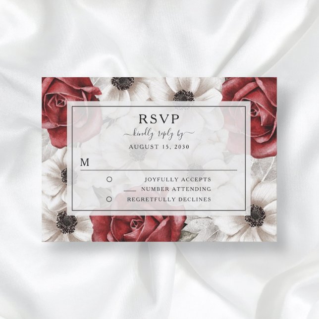 Convite Elegante Floral Burgundy Wedding RSVP (Criador carregado)