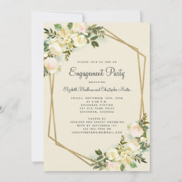 Convite Elegante Floral Casamento Dourado Festa de Engajam