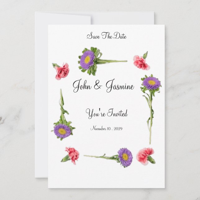 Convite Elegante Floral Casamento Salve A Data (Frente)