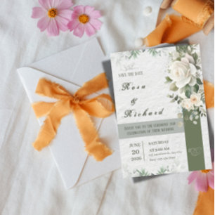 Convite Elegante Floral Casamento Save the Date