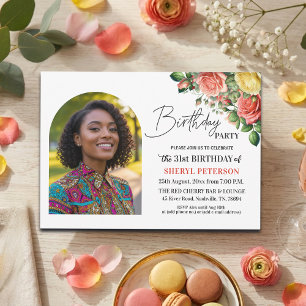 Convite Elegante Floral com Foto Aniversário de 31 anos 