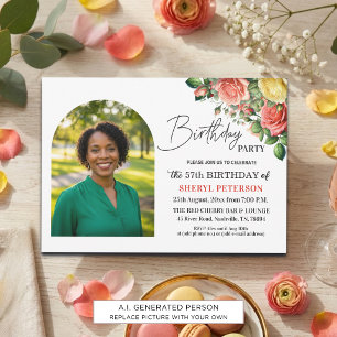 Convite Elegante Floral com Foto Aniversário de 57 anos