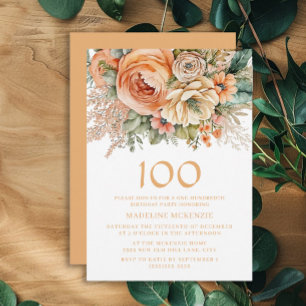 Convite Elegante Floral Creme de Pêssego Aniversário de 10