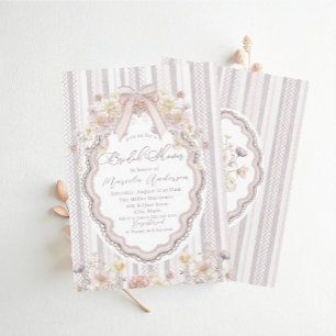 Convite Elegante floral de água-marinha pastel arco renda