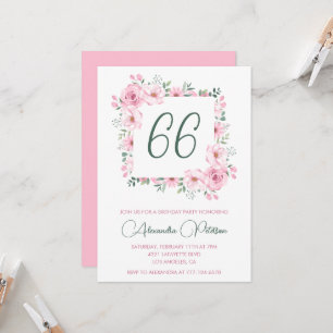 Convite Elegante Floral de Água Rosa de 66 anos de idade 