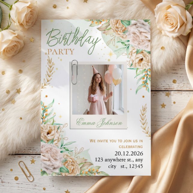 Convite Elegante Floral de Aniversário (Criador carregado)