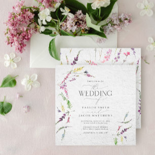 Convite Elegante Floral de Aquarela Casamento de Flores Si