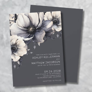 Convite Elegante Floral de Aquarela Cinza para Casamento