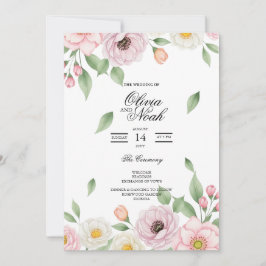 Convite Elegante Floral de Aquarela Rosa Bege para Casamen