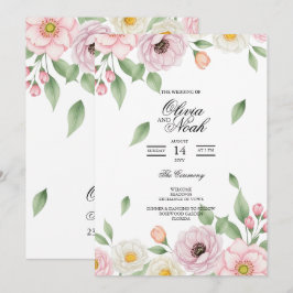 Convite Elegante Floral de Aquarela Rosa Bege para Casamen
