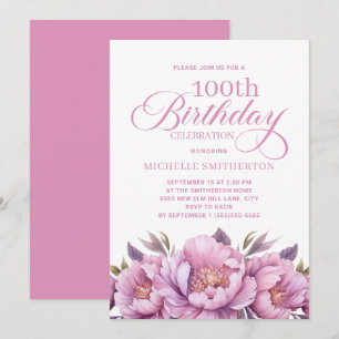 Convite Elegante Floral de Aquarela Rosa para Aniversário