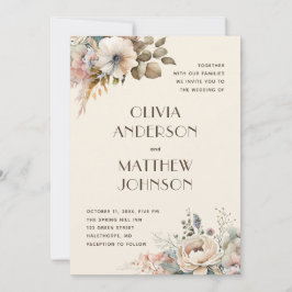 Convite Elegante floral de jardim suave casamento em aquar