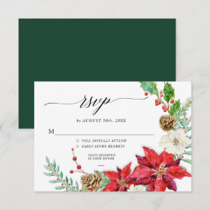 Convite Elegante Floral de Natal Folhagem Vermelha Burgund