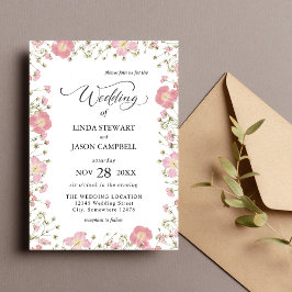 Convite Elegante Floral de Outono Rosa em Aquarela para Ca