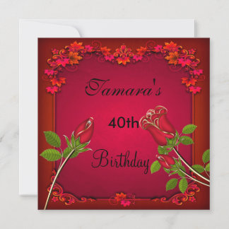 Convite Elegante Floral de Rosa Vermelha para Aniv