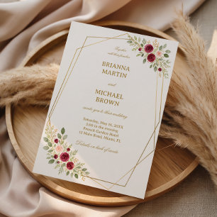 Convite Elegante Floral Dourado
