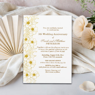 Convite Elegante Floral Dourado 5º Aniversário de Casament