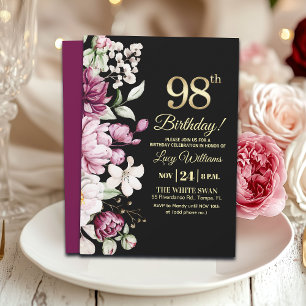 Convite Elegante Floral Dourado 98 Festa de Aniversário