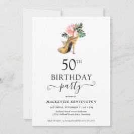 Convite Elegante Floral Dourado Alto Salto 50º Aniversário