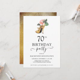 Convite Elegante Floral Dourado Alto Salto 70 de Aniversár