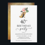 Convite Elegante Floral Dourado aniversário de 40 anos de<br><div class="desc">Convite de festas de aniversário de 40 anos de alto salto Dourado Tropical Floral Dourada moderna Elegante, apresentando o nosso glamoroso brilho de ouro amarelo brilhante, cercado por flores tropicais cor-de-rosa e verde. O fundo é uma luxuosa lavagem de ouro a aquarela. Fácil de personalizar com suas informações para um...</div>