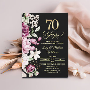 Convite Elegante Floral Dourado Aniversário de 70 Anos de