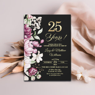 Convite Elegante Floral Dourado Aniversário de Casamento d