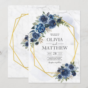 Convite Elegante Floral Dusty Blue e Marinho