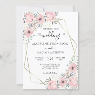 Convite Elegante Floral Dusty Blush Geometria Rosa Casamen