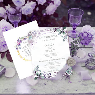 Convite Elegante Floral em Aquarela Lavanda e Roxo