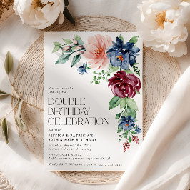 Convite Elegante Floral em Aquarela para Duplo Aniversário