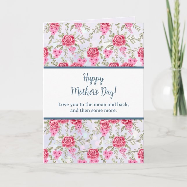Convite Elegante Floral em Aquarela para Feliz Dia das Mãe (Frente)