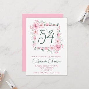 Convite Elegante Floral em Rosa Aguarela para 54º aniversá