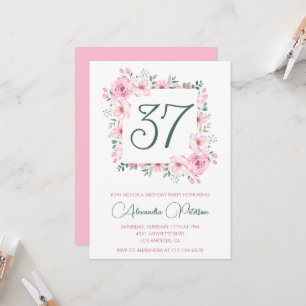 Convite Elegante Floral em Rosa Aquarela Aniversário de 37