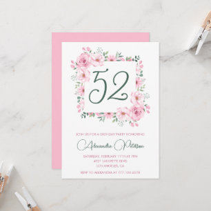 Convite Elegante Floral em Rosa Aquarela Aniversário de 52