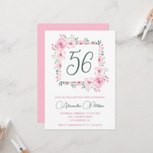 Convite Elegante Floral em Rosa Aquarela Aniversário de 56