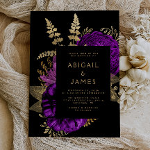 Elegante Floral Escuro Malva Dourado Casamento