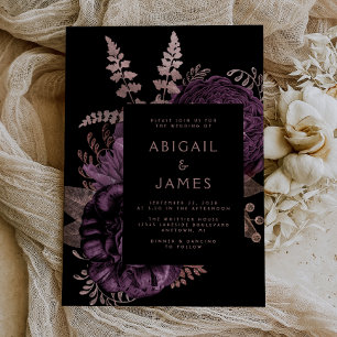 Convite Elegante Floral Escuro Malva Dourado Rosa Casament