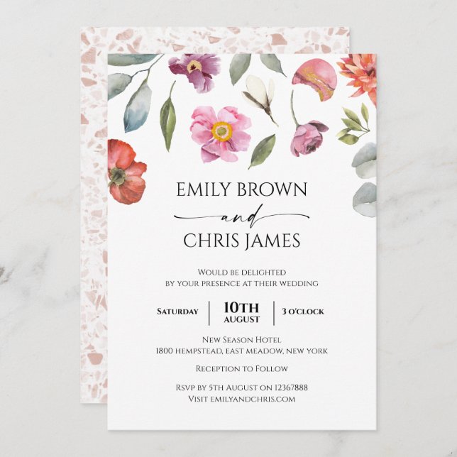 Convite Elegante Floral Eucalyptus Wedding (Frente/Verso)