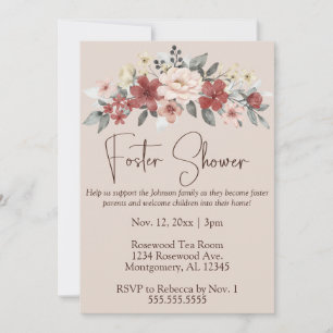Convite Elegante Floral Foster Care Baby/Child Chá