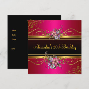 Convite Elegante Floral Fuchsia Rosa Dourado Jóia Aniversá