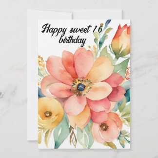 Convite Elegante Floral & Glitter Doce 16º Aniversário