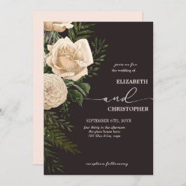 Convite Elegante Floral Greenery e Buquês de Creme Casamen