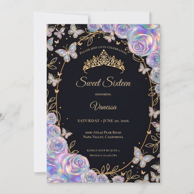 Convite Elegante Floral Iridescente Doçura 16 (Frente)
