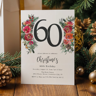 Convite Elegante Floral Laranja e Vermelho de 60º Aniversá