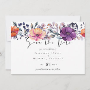 Convite Elegante Floral Laranja Roxo Casamento